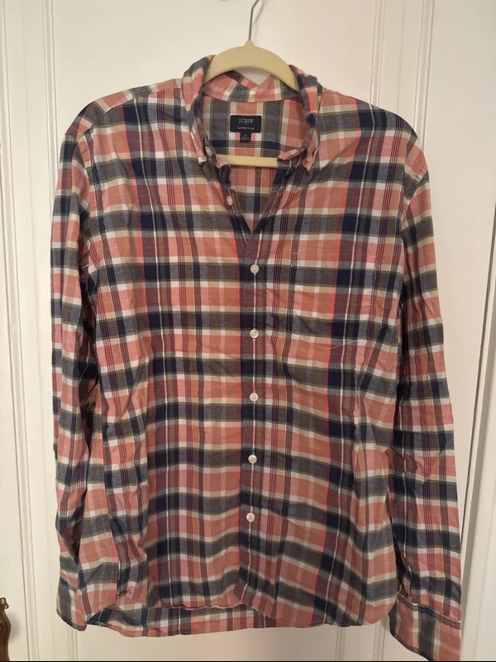 J. Crew Plaid Button-Down Shirt in Coral, Navy & White